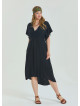 V Neck Pleated Detailed Black Casual Plus Size Dress 4606